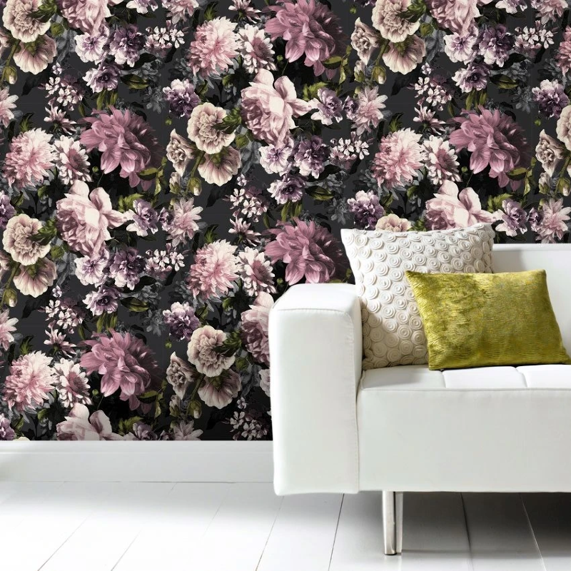 Welcome to Grandeco Secret Garden in Pink. The level of detail on the flowers and the shadows of grey adds great depth to this stunning wallpaper. #wallpaper #Wallpapers #Floral #homedecoration #homedecorideas #westenddiy