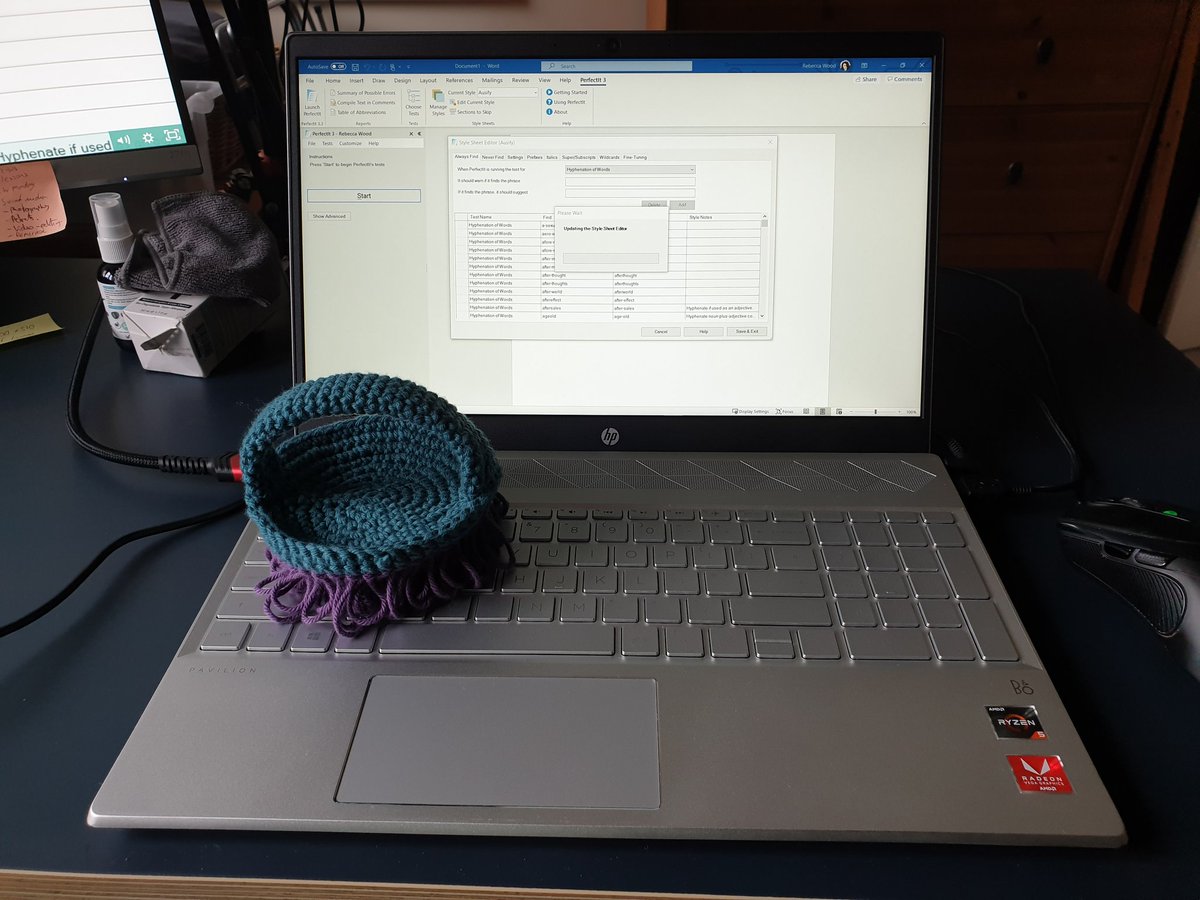 EditingUK's tweet image. Doing @Ozeditor's excellent #PerfectIt training today via @teachable and wondering why I didn't do it sooner. Hilary is a fantastic teacher ✏🍎 (Also loving my latest FO - a crocheted keyboard duster, which @DarrenMeredith_ keeps pinching!😄)