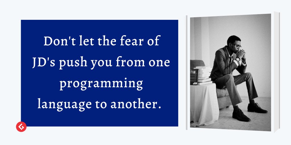 GetDevCo's tweet photo. Dear Dev,

Don't let the fear of JD's push you from one programming language to another. 

Stick with one programming language, especially when you're just starting. 

 #GetDev https://t.co/C0lJdcYuEd
