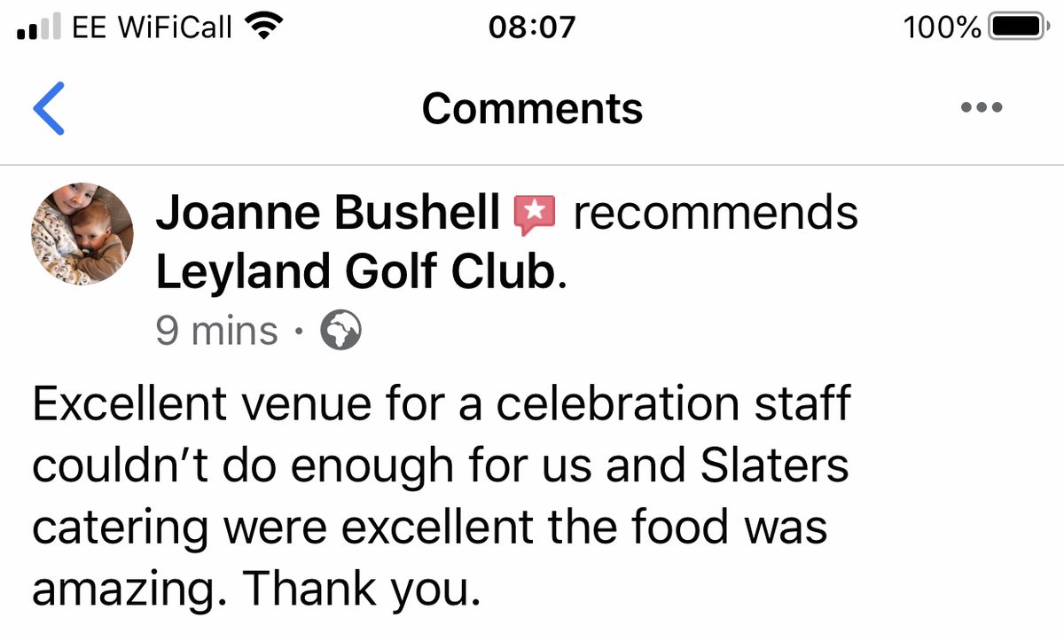 Thanks for the great review. We cater for all your special occasions including Weddings, Birthdays and Christening. For more information or to check for an available date please email accounts@leylandgolfclub.co.uk or message. #leylandgolfclub #partytime