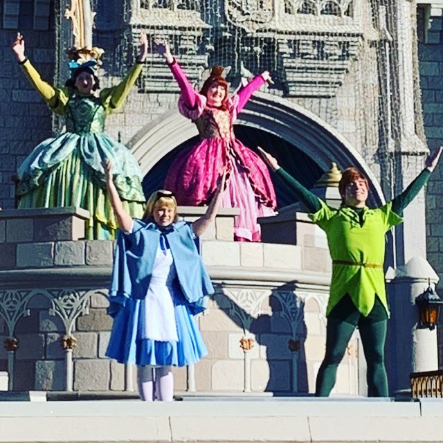 GoodeDays's tweet photo. The morning welcome show on the stage at the castle is so much fun! #ropedrop #letthemagicbegin #goodmorning 
#goodedisneydays 
#peterpan #peterpansshadow #aliceinwonderland #drizella #anastasia #stepsisters #cinderellacastle #disneycharacters #magickingdom #WaltDisneyWorld #wdw https://t.co/LBB2wYP3nn
