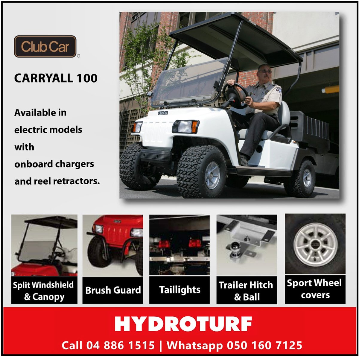 HydroturfIntl's tweet photo. The sturdy Carryall 100's small profile and tight turning radius makes it a great choice for security, parking, and lighter duties.

Available in electric models with onboard chargers and reel retractors, it fits into the back of a pickup truck for easy transport. #ClubCar https://t.co/4wDL3EPEYu