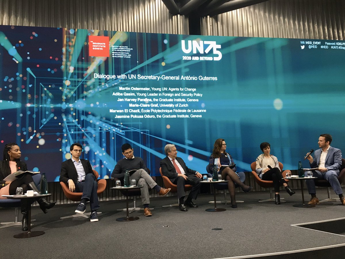 UNGeneva's tweet photo. “We could be better off in 2045 if we stop paying lip service and take concrete actions,” — @OstermeierMa of @YoungUNTalks shares his thoughts at the #UN75 dialogue. What do you think? https://t.co/lGH2seQcsQ