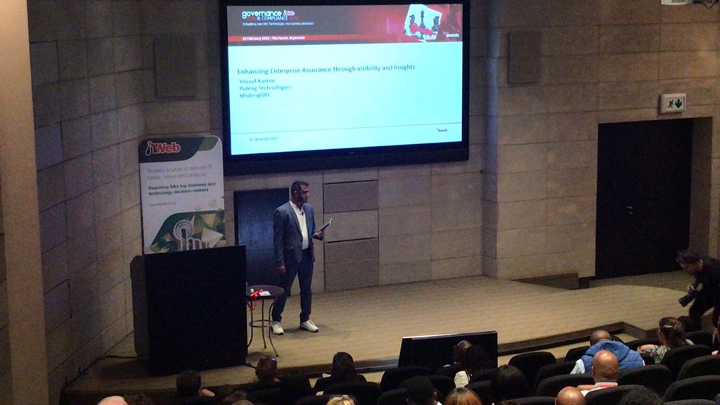 ITWeb_Events's tweet image. Yousuf Karrim, Governance, Risk &amp;amp; Compliance Lead at @PulengTech speaks on Enhancing Enterprise Assurance through visibility and Insights at the currently I’m session #ITWebGRC2020
