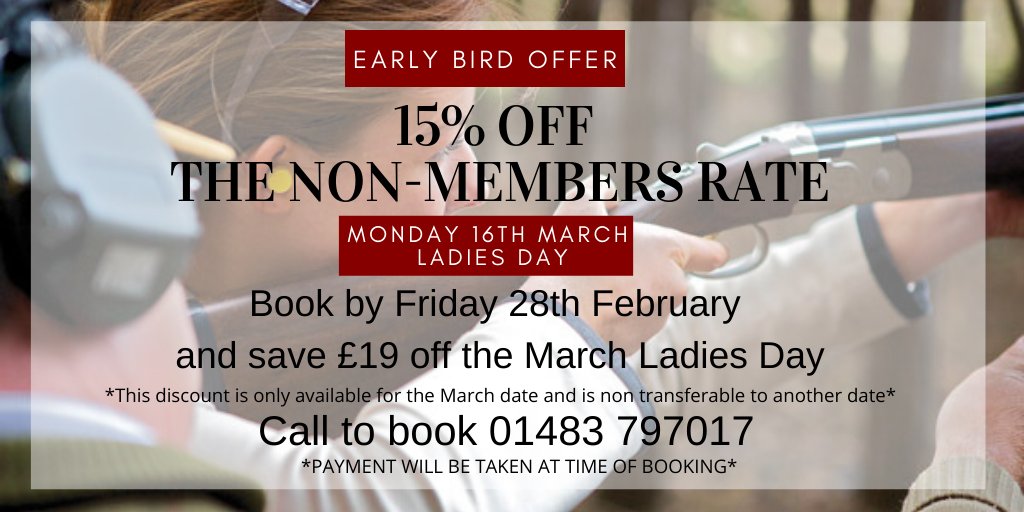 *EARLY BIRD OFFER ENDING FRIDAY*
Book before the 28th February and save 15% off the Non-Members rate for our next Ladies Day on Monday 16th March. Book before the 28th February and save 15% off the Non-Members rate.
bisleyshooting.co.uk/event/ladies-d…
#ladiesday #shotgunshooting