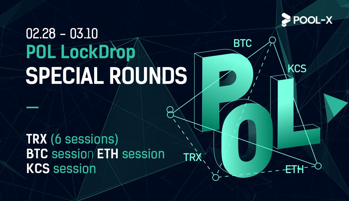KuCoin_Earn's tweet image. 🔥Final chance before $POL listing! POL LockDrop Special Rounds are Coming!

The POL LockDrop Special Rounds will start on Feb 28, 2020. All users will be able to obtain a reserved share of $POL by locking up $BTC, $ETH, $KCS &amp;amp; $TRX on Pool-X.

Details➡️kucoin.com/news/en-final-…