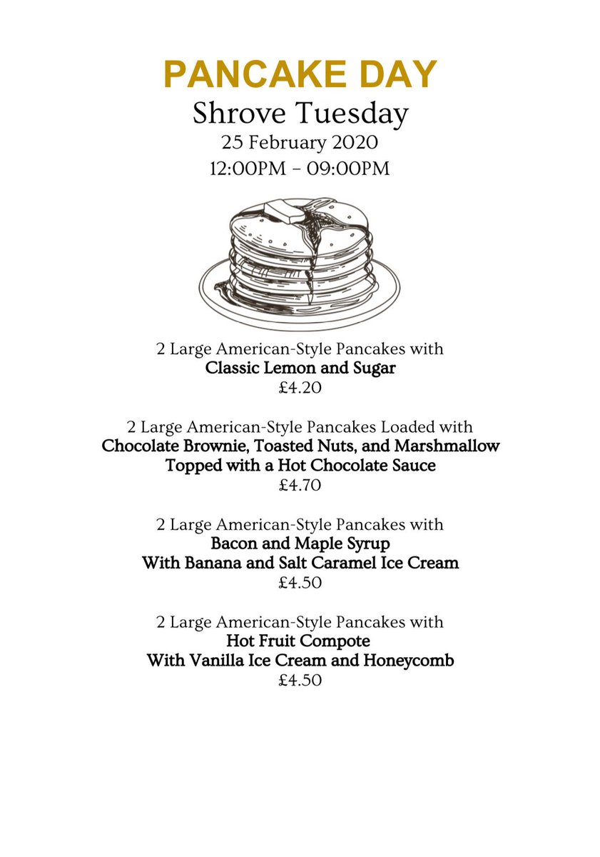 Happy pancake day! Here’s a reminder of our American style menu in case you didn’t fancy the clean up afterwards 🥞