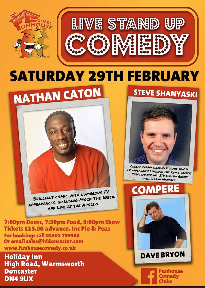 🌟 Tickets still available for our @funhousecomedy night this Saturday 29th February, call our events team on 01302 799988 to book #comedy #Doncaster #doncasterisgreat #rotherhamiswonderful #pleaseRT