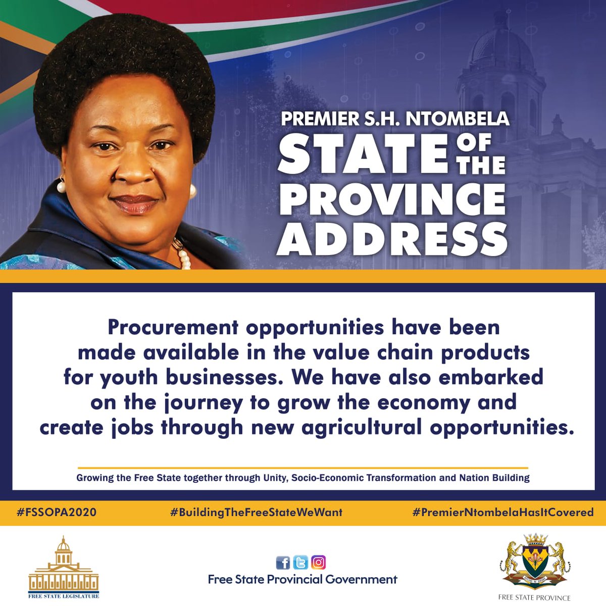 fsdpw's tweet photo. Young people are at the centre of the #FSSOPA2020 #buildingthefreestatewewant #premierntombelahasitcovered. https://t.co/CCaM1X6I3K