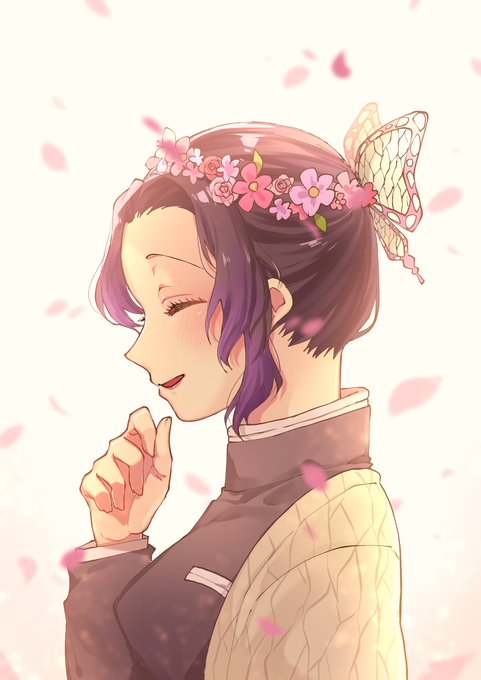 ログボすを🍒🥧原稿中さんがTwitterに投稿した胡蝶しのぶ(鬼滅の刃)のイラスト。