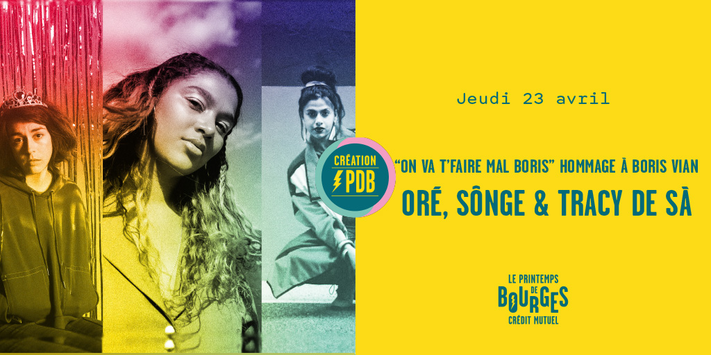 PrintempsDB's tweet photo. ⚡️ Création Printemps de Bourges ⚡️
Trois lauréates des précédentes éditions iNOUïS, @oremusique, @TracyDeSa et @SONGEMusic offrent une relecture actuelle de l’œuvre teintée de jazz de Boris Vian. 
Billetterie : https://t.co/9jTzKh9Sxu https://t.co/ri87O6y43m