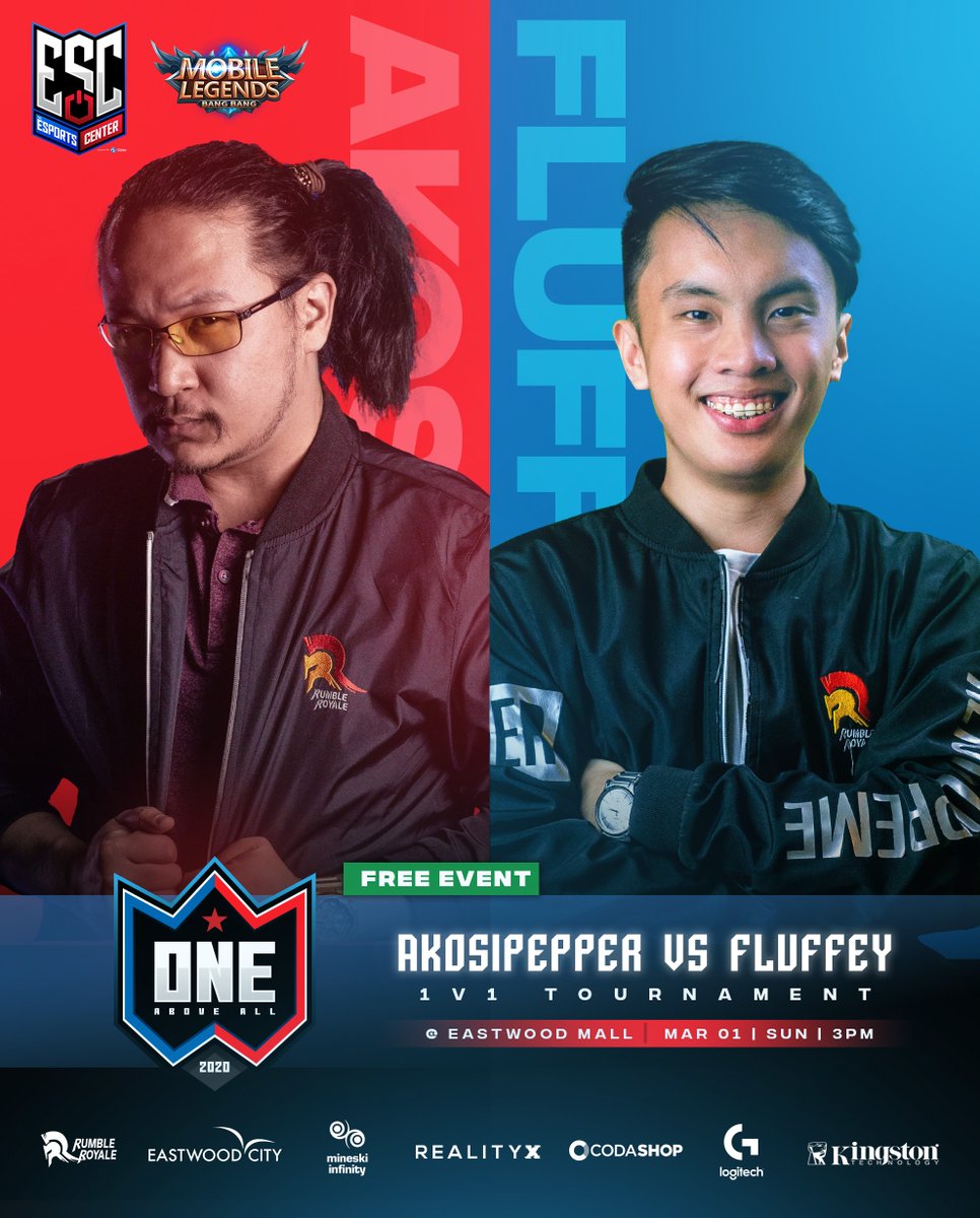 RumbleRoyalePH's tweet photo. #AkosiPepper VS #Fluffey, magkakaalaman sa 1v1 #MobileLegends match ngayong Linggo, 3PM, @ #TheESC, Eastwood Mall! π―
Win premium items of #LogitechG, #Kingston, and #Codashop! π₯
See you there &
#REIGNSUPREME! π
#easytopupcodashop
#PlayLearnCompete
#EsportsForAll https://t.co/AnSLWzuYhz