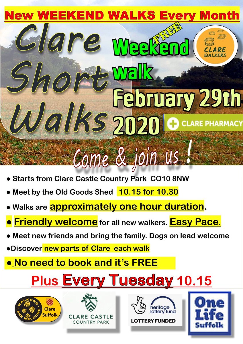 Clare Walks (@clarewalks) on Twitter photo Short walk on Saturday 29th! All welcome; bring the kids, they’ll love the mud 😬! <a href="/Most_Active/">Keep Moving Suffolk</a> @clare_country <a href="/ClareTownFC/">Clare Town FC</a> <a href="/claregolfcourse/">Susan Moore</a> <a href="/ClarePharmacy/">Clare Pharmacy</a> <a href="/HandHBookshop/">Harris&Harris Books</a> @DiscoverSuffolk <a href="/WalkersrWelcome/">Walkers are Welcome</a> Short walk on Saturday 29th! All welcome; bring the kids, they’ll love the mud 😬! <a href="/Most_Active/">Keep Moving Suffolk</a> @clare_country <a href="/ClareTownFC/">Clare Town FC</a> <a href="/claregolfcourse/">Susan Moore</a> <a href="/ClarePharmacy/">Clare Pharmacy</a> <a href="/HandHBookshop/">Harris&Harris Books</a> @DiscoverSuffolk <a href="/WalkersrWelcome/">Walkers are Welcome</a>