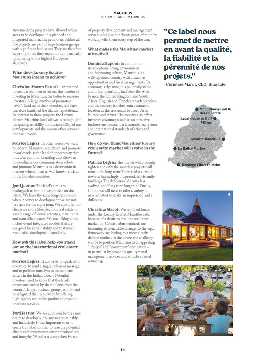 AzuriMauritius's tweet photo. Christine Marot, CEO d’Azuri, revient sur la création du label Luxury Estates Mauritius dont @AzuriMauritius fait partie : « Ce label nous permet donc, par oppositions, de mettre en avant la qualité, la fiabilité et la pérennité de nos projets ainsi que les services associés. » https://t.co/a8tOUilYEI