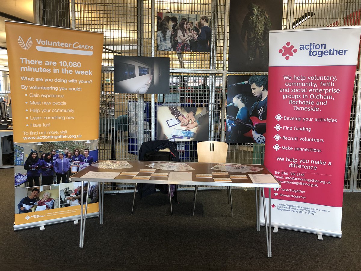 We are #Emergingcommunities drop in <a href="/Oldhamlibraries/">Oldham Libraries</a> 10am to 12.00pm today promoting #volunteering. Come and have a chat if you are in the area. #gainnewskills #getactive #buildyourcv or you can call us on 0161 339 2345 or e-mail us at volunteering@actiontogether.org.uk