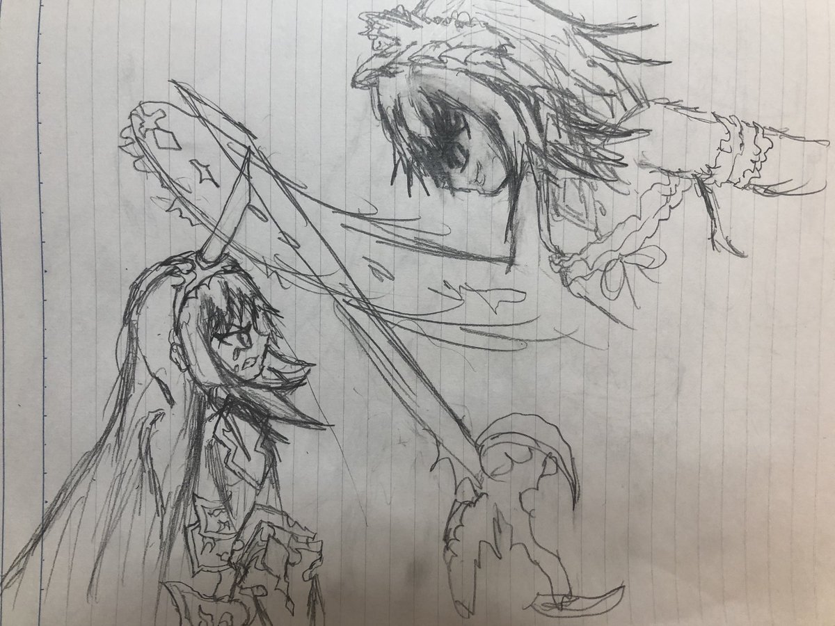 今回の下書き ひろむさんの鍔迫り合いを描こかな 七芒星の漫画