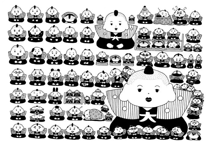 福助1版と2版。2色刷りの紙印刷、うまく刷り上がりますように。 