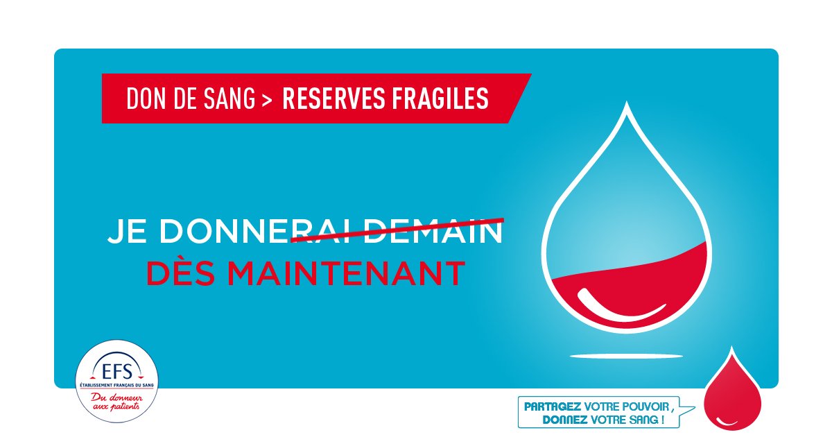 Aujourd'hui #dondusang 
🔻 De 8h à 12h30 à la salle des Fêtes de #Pons
<a href="/EFS_dondesang/">Établissement français du sang</a>
