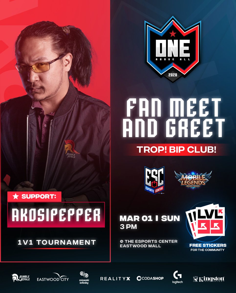 RumbleRoyalePH's tweet photo. #AkosiPepper VS #Fluffey sa 1v1 #MobileLegends Match ngayong Linggo, Mar 01, 3pm @ #TheESC, Eastwood Mall! π₯
#FREE #LVL99 stickers sa pupunta & win #LogitechG, #Kingston & #Codashop premium items!
See you!
#REIGNSUPREME! π
#easytopupcodashop
#PlayLearnCompete
#EsportsForAll https://t.co/SYTcbDuXgE