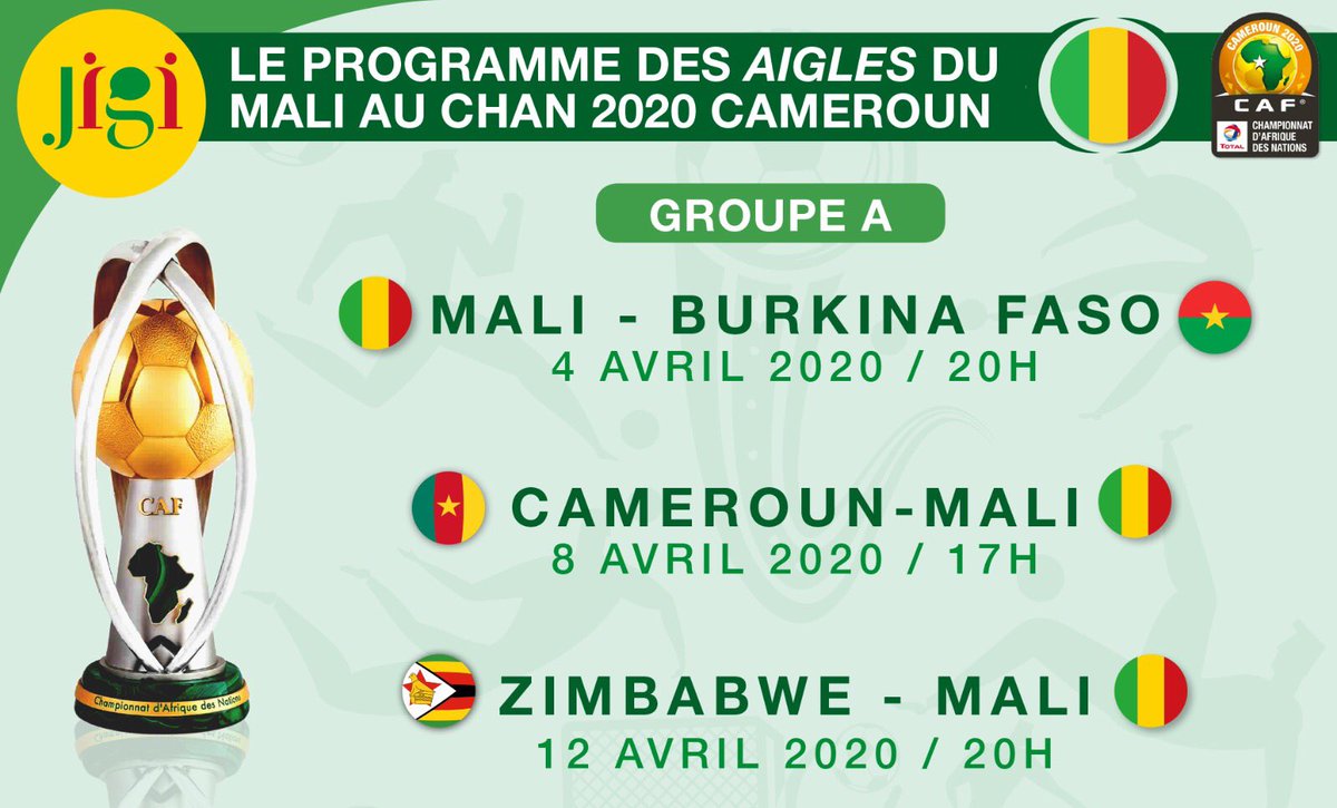 Jigi No Twitter Trois Chocs Au Menu Des Aigles Du Mali A Yaounde Et A Douala Dans Le Groupe A Du Championnat D Afrique Des Nations De Football 2020 Chan Au Cameroun Les