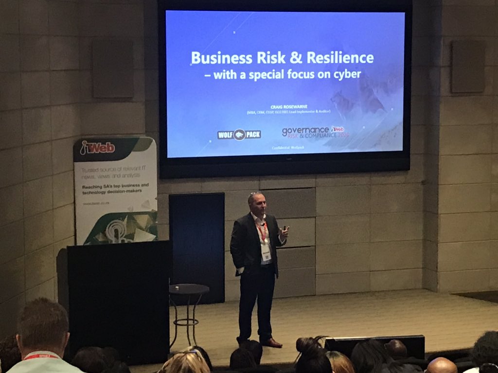 ITWeb_Events's tweet image. @Craig_Rosewarne, managing director of @WolfpackRisk explores business risk and resilience - with a special emphasis on cyber, at the #ITWebGRC2020