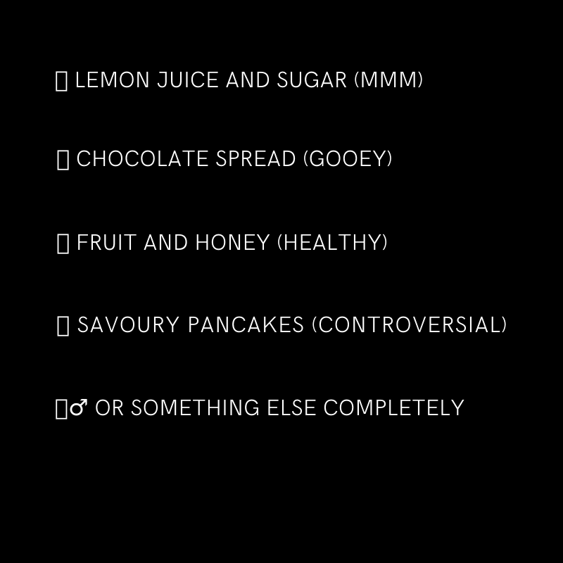 FirstCallCrew's tweet image. 🥞 Today is #shrovetuesday and we started an office poll of our fave toppings. It's caused office politics! Can you help us settle the argument? What's the best topping to have on pancakes? #pancakeday