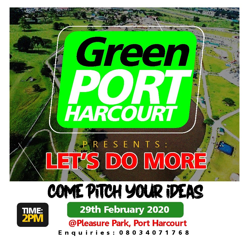 GREEN PORT HARCOURT HANGOUT for February 2020 Tagged #LetsDoMore
There will be first hand environmental informative sessions, pitching of ideas &amp; solutions to Environmental pollutions unique to Rivers State💚 <a href="/WONNEafronelly/">#TheVERDANT</a> <a href="/Pigdgreen/">Prime Initiative for Green Development (PIGD)</a> <a href="/myEmyWEALTH/">#TheECOPLEDGE</a> <a href="/sbi_initiative/">Sustainable Builders Initiative</a> <a href="/Officialtcmmom/">Environmental_Issues</a>