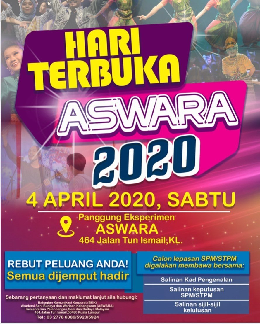 Twt Seni On Twitter Pada Yg Masih Tak Pasti Kursus Apa Nak Ambil Atau Nak Tahu Lebih Lanjut Bolehlah Dtg Ke Hari Terbuka Aswara 2020 Pada 4 April Sabtu Di Panggung Eksperimen