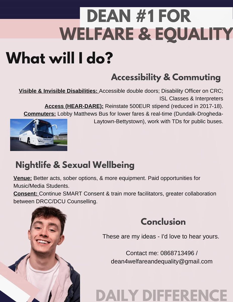 DeanWelfareDCU's tweet photo. π Vote Dean #1 for Welfare & Equality DCUSUπ
So excited for our campaign to launch today! Looking forward to making a daily difference for DCU students.
#DCUSUVotes #DailyDifference https://t.co/xNgZaOqskf