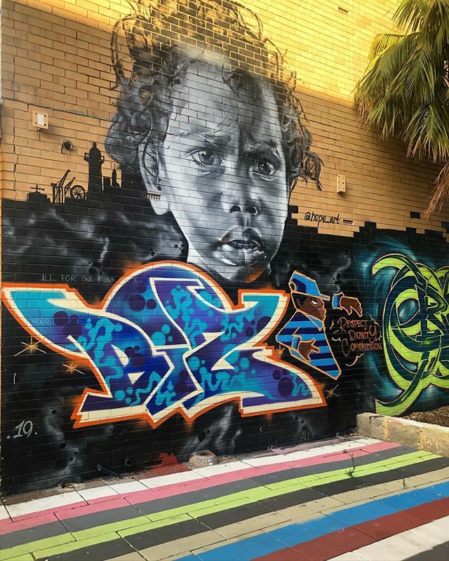 PerthStArt's tweet photo. Character by @hope_perth and writing by @bizsmith_72 lines by @baz_emerald at the wicked Plein Air Project in Fremantle. #perth #perthstart https://t.co/vGnUPJuJBY