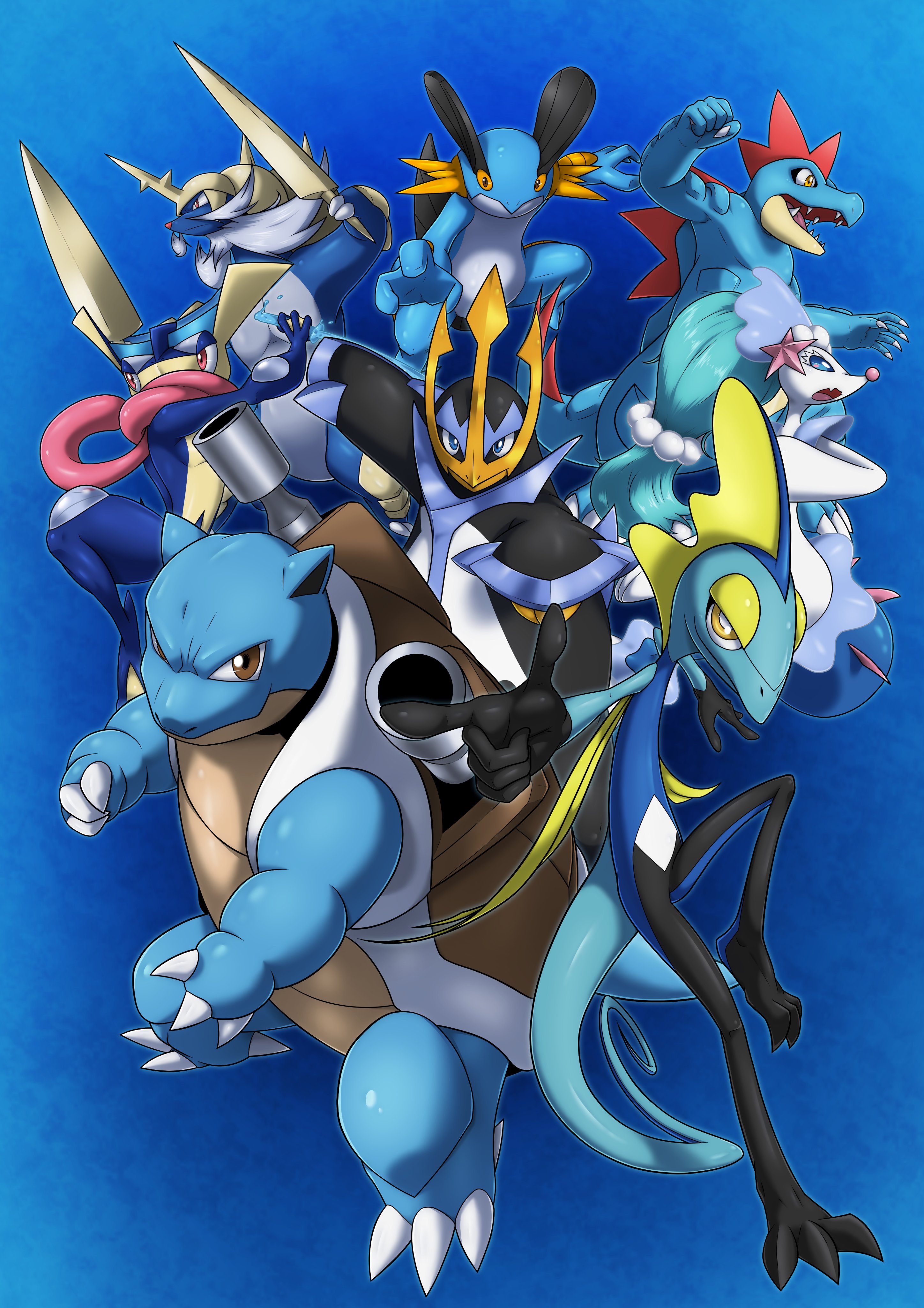 Yuuyatails Commission Open Art Temp Closed Artwork Water Starters Final Evolution ポケモン Pokemon 水御三家 Waterstarter カメックス Blastoise オーダイル Feraligatr ラグラージ Swampert エンペルト Empoleon ダイケンキ