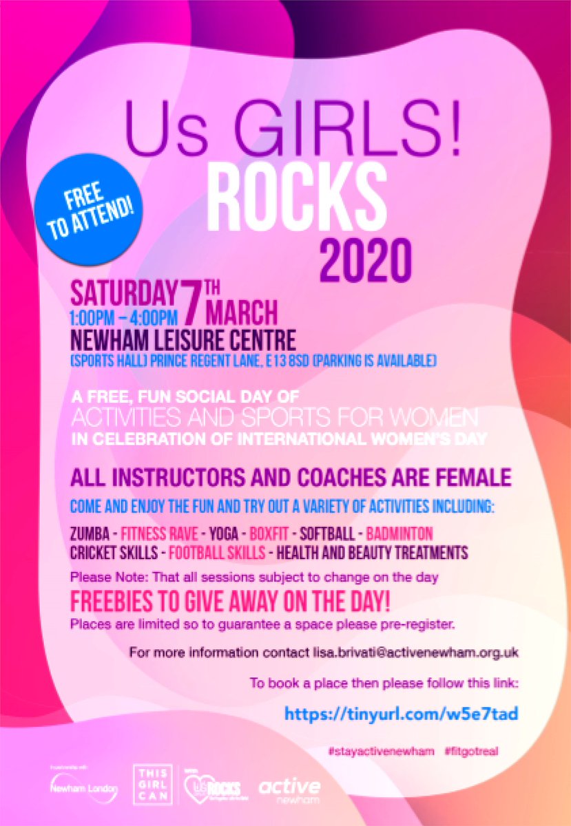 newhamcollege's tweet photo. Celebrate International Women's Day @NewhamLeisureCentre on Sat 7 March - 1pm-4pm. This will be a FREE, FUN SOCIAL DAY full of scheduled sessions such as, Zumba, Softball, Yoga as well as Cricket Skills, Tennis and Soccer Skills..!!!
#fitgotreal #stayactivenewham #newhamcollege https://t.co/9rtRSmJkF3