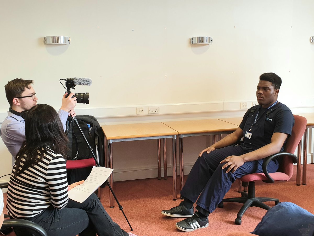 anna_szkola's tweet photo. We're doing some serious shooting and filming today @newhamcollege about the supported internship @ProjectsearchNH . Great to see  our interns Tyeres, Kauser and Ayoola speaking confidently in front of the camera about their experiences @NewhamHospital @NHSBartsHealth https://t.co/lA3sIAgiTd
