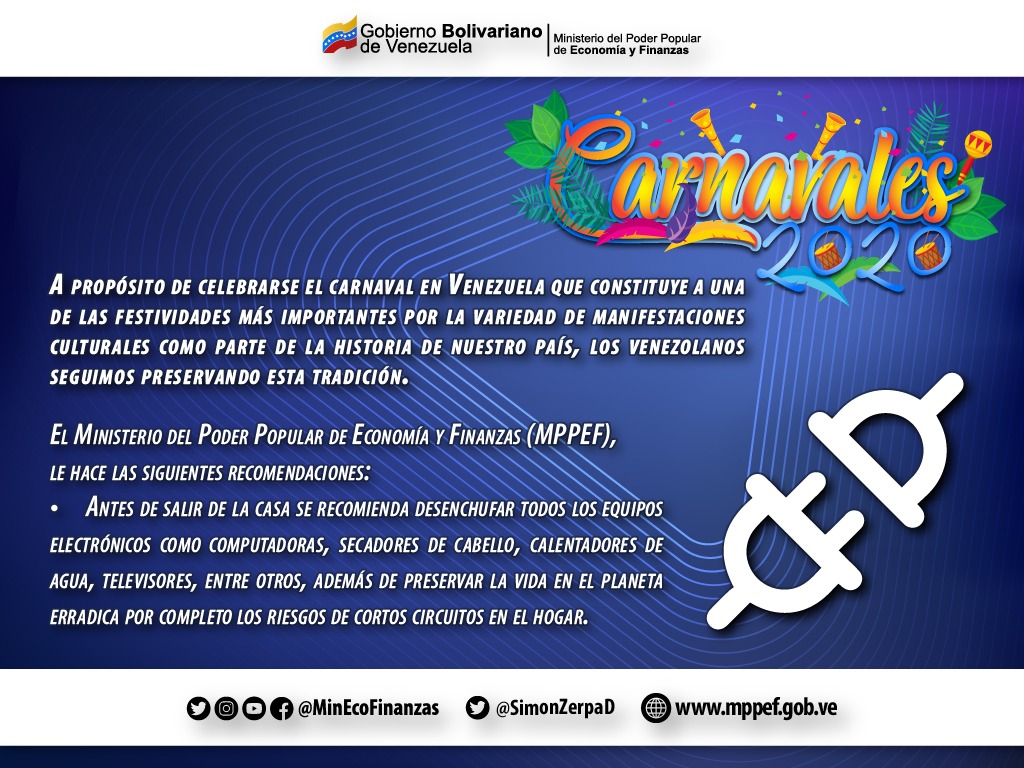 minecofinanzas's tweet photo. El #MPPEF en estos Carnavales 2020, le hace las siguientes recomendaciones 👇 https://t.co/9wCW8vsgu1