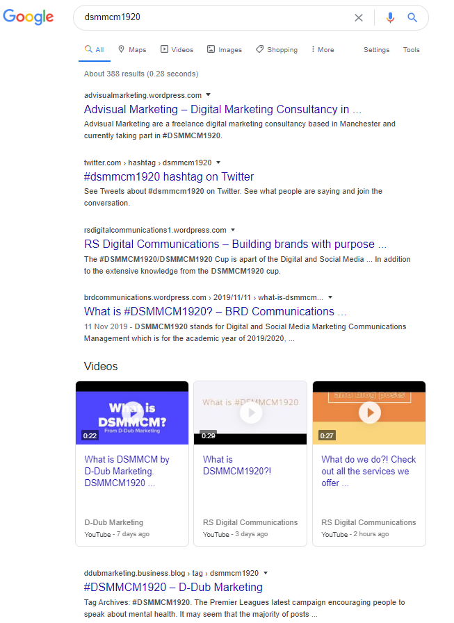JoBodley's tweet photo. This week, @AdvisualM are in the top spot! With @RSDigitalCommu1, @BRDcommunicati1, @ddub_marketing & 0161Digital all on the first page. It goes to show there's still everything to play for in the @Optimisey #DSMMCM1920 #SEOCup! https://t.co/a8tZ9AOsJg