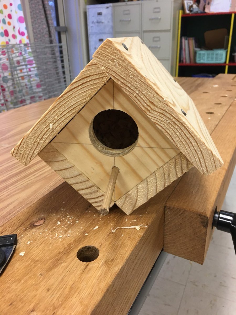 Dr. Peter Noll built a wren box with Tiger Time students.  They were amazed that they could make such a creation without electricity! Each of the students took turns using hand tools from long ago to cut the pieces of wood and drill the holes. #tvtigers2020 <a href="/drlanaluttrell/">Lana Luttrell</a>