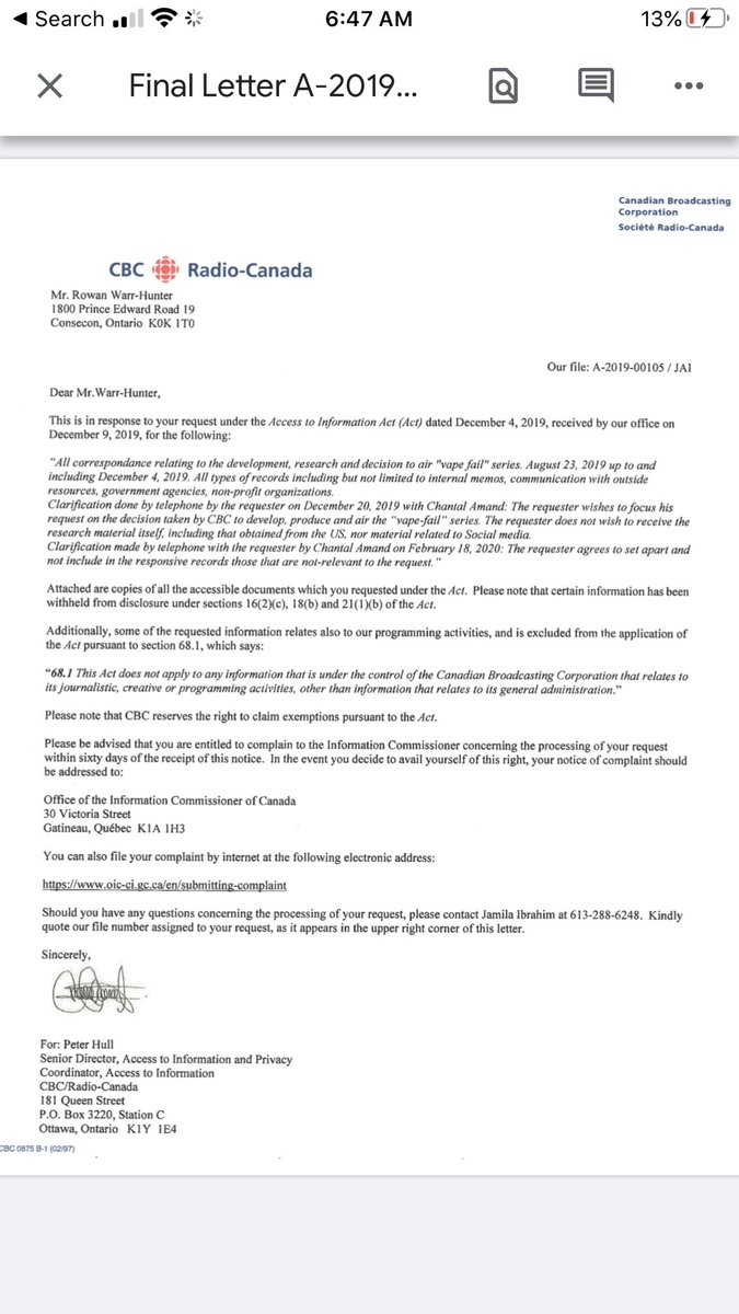 papaioannoy's tweet photo. .@WarrHunter Made a Freedom of Information request frm @CBCNews after waiting nearly 3 months for “all information related to to decision to develop and air #vapefail” we learned 1. A lot of people worked on this series 2. It was @cbcmark idea https://t.co/REAX8riCKO https://t.co/COyYXdfFDa