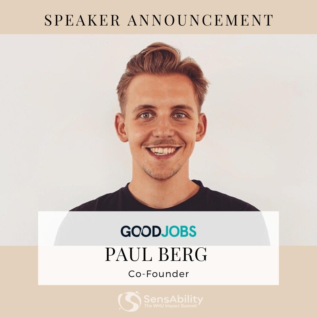 We are excited to announce Paul Berg, co-founder of @goodjobs_eu, as a speaker at SensAbility 2020! 

Make sure to get your ticket now on sensability.de to meet Paul Berg and listen to his speech!

#staysensy #career #impact