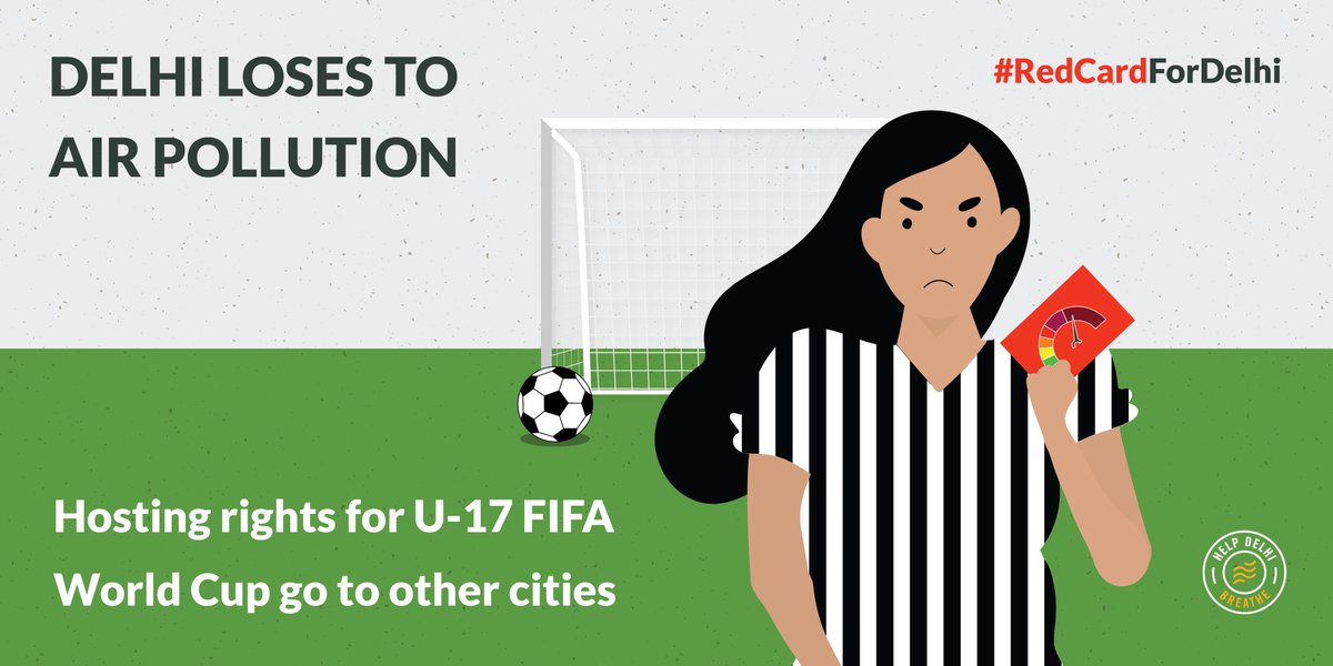 DelhiBreathe's tweet photo. #RedCardForDelhi
Pollution is one of the reasons why Delhi recently lost out on an opportunity to host the U17 @FIFAWWC !
What do all the young athletes in our country feel about this? Clean air has to be a priority if we want to feature on the global map of sports! https://t.co/w1QefspwmT