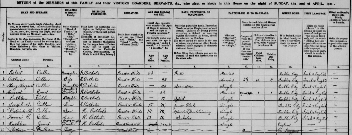 RMcMnow's tweet photo. Project work with #GY308 today @DCUHist_Geog. One team using 1911 #census returns on Blessington Street finds listing for 3 year old "Tatters" Cullen, relation to head of household: dog (cannot read). @NARIreland https://t.co/ejryOB9qng