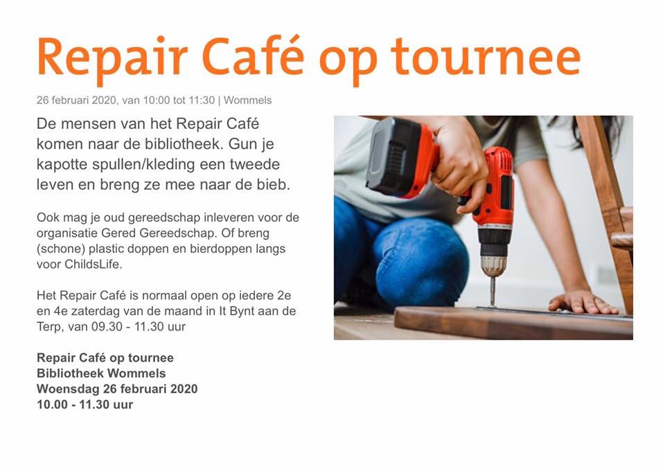 Morgenochtend bij bieb #Wommels. Kom langs met je kapotte gereedschap, rits of elektrische apparaat. De koffie is gratis.