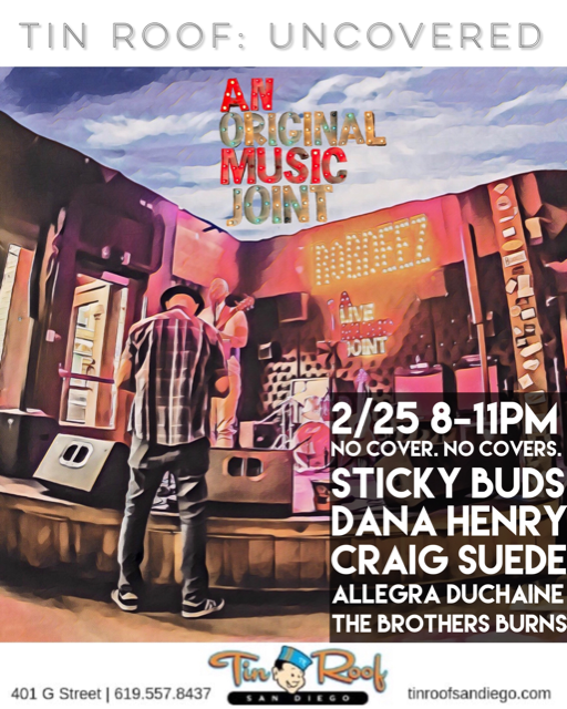 realStickyBuds's tweet photo. LIVE at the Tin Roof tonight; 8 pm &amp; no cover

#SanDiego #California #PacificBeach #SoCal #StickyBuds #TuesdayMotivation #TuesdayVibes #TacoTuesday https://t.co/fT2tduz0rj