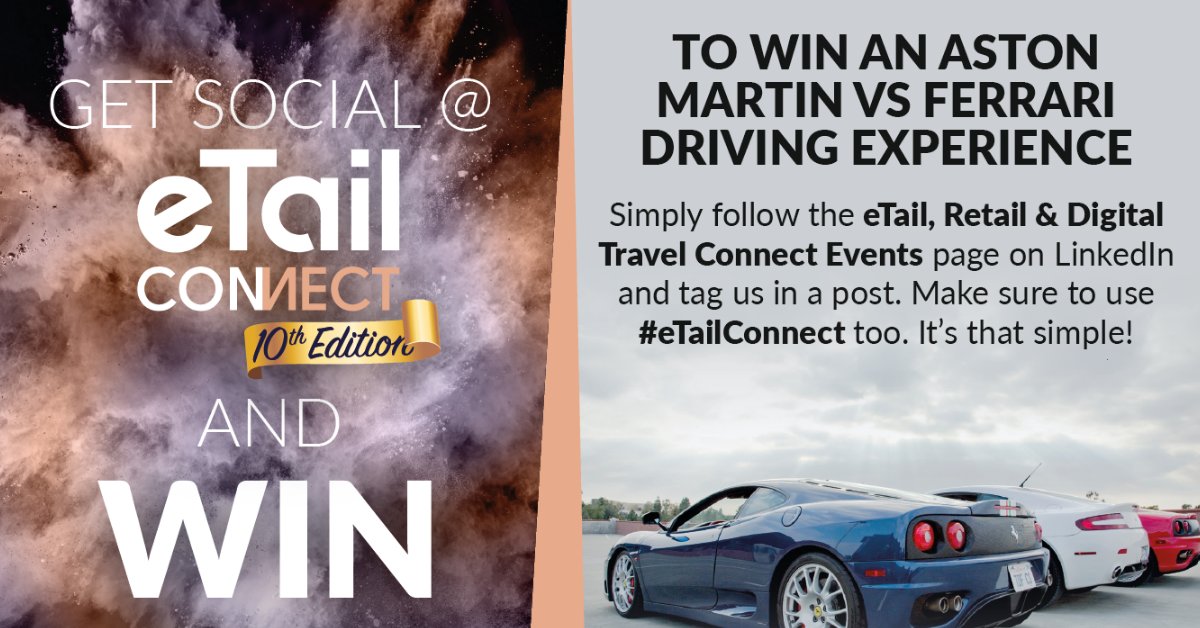 WBRConnectUK's tweet photo. Get yourselves over to the #eTailConnect LinkedIn page to get updates of the event and for the chance to win a Aston Martin VS Ferrari driving experience of a lifetime: https://t.co/qiOAoW9gHk
#networking #TuesdayThoughts #retail #eCommerce #innovation #TuesdayMotivation https://t.co/LRg5NDAXOj