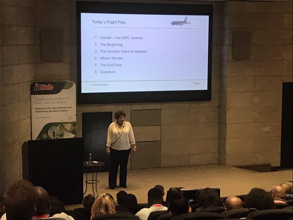 ITWeb_Events's tweet image. Comair IT security and GRC manager, Lonette Genis, presenters a case study on eliminating the siloed approach to avoid the duplication of functions and multi-layered governance, risk and compliance processes, at the ongoing #ITWebGRC2020