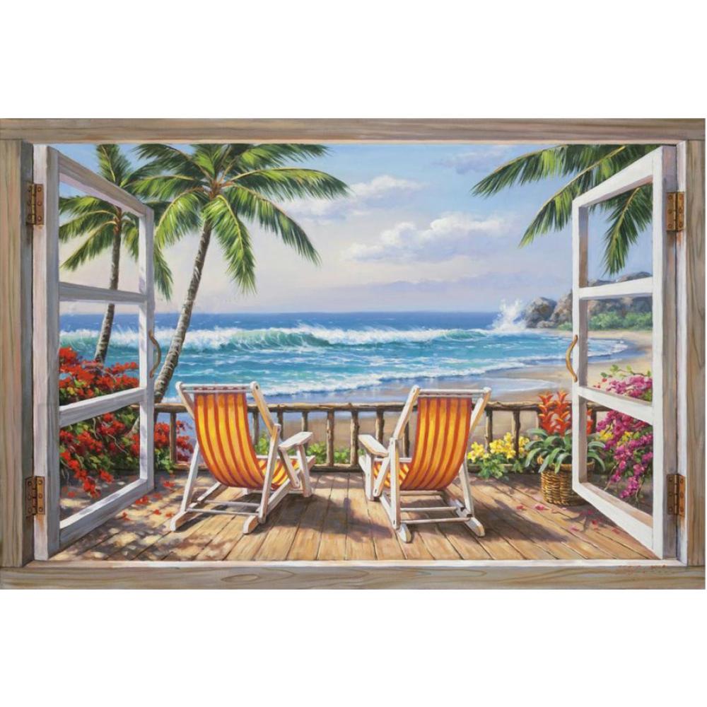 Hand Painted contemporary art coastal landscapes palm tree Oil painting canvas Tropical Terrace for Two wall decor High quality my-artwork.com/product/hand-p…