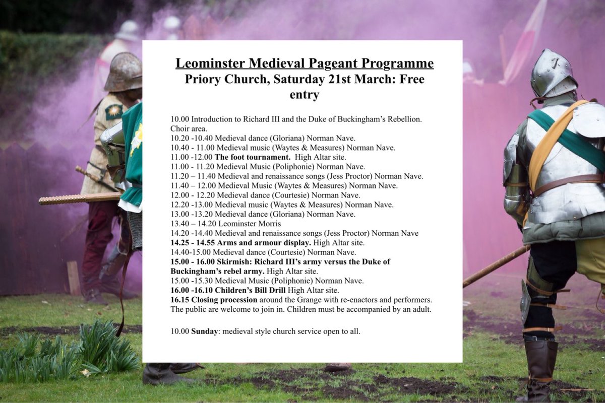 FREE ENTRY to Leominster Medieval Pageant on Saturday 22nd March.  Why not make it a diary date to visit #Leominster
facebook.com/events/2647518…