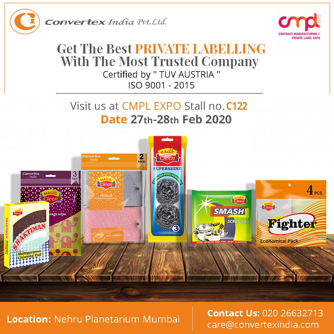 ConvertexI's tweet image. Convertex India is participating in CMPL Expo on Feb 27 – Feb 28.
Visit us at Stall No C – 122 Nehru Centre Mumbai. 
#CMPL #Convertex #CleanIndia #swatchbharat #makeinindia #manufacturers #distributers #brandpackaging #privatelabels

For more details visit convertexindia.com