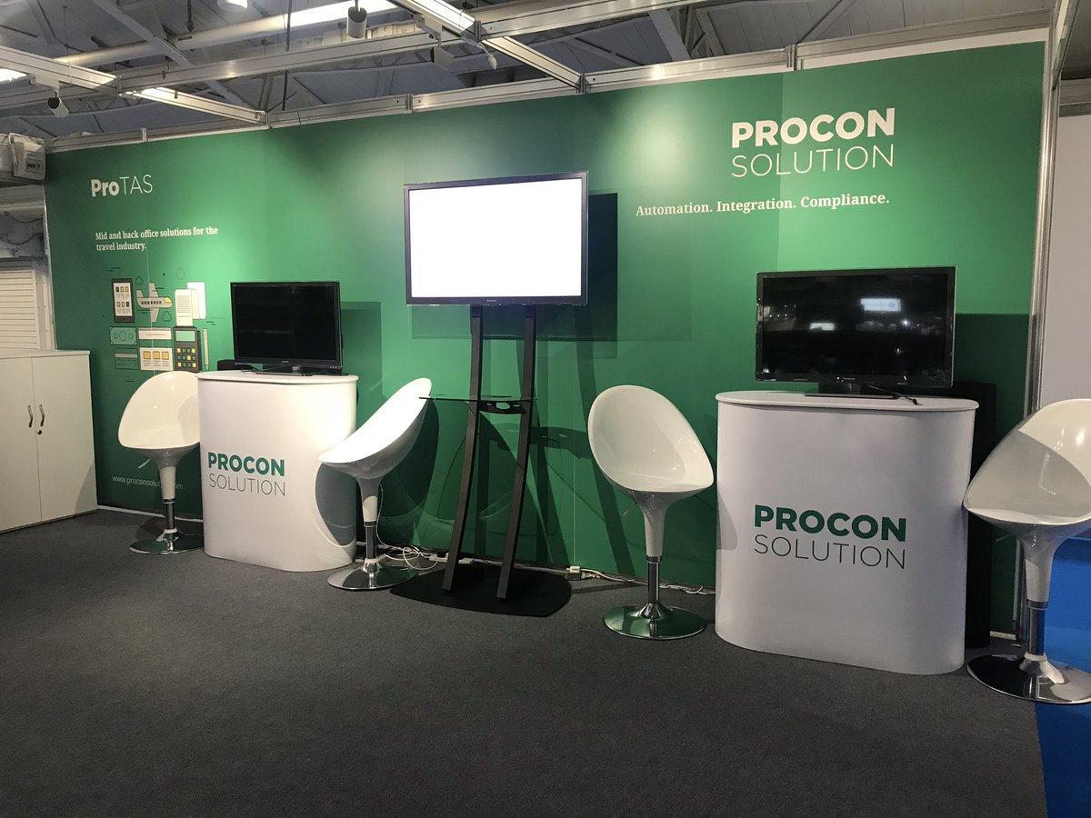 SolutionProcon's tweet photo. All set and ready for tomorrow. Stop by T76 and say hello to our team. We look forward to see you all at @TravelTechEu! Have a good show everyone 😊 #traveltech https://t.co/4F6oDhgHJq