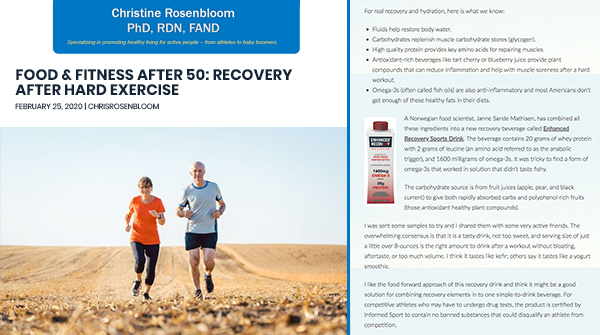 ERSportsDrink's tweet photo. We're honored to be included in @chrisrosenbloom "Food &amp; Fitness After 50: Recovery After hard Exercise" article where she discusses how ENHANCED RECOVERY™ is a “good solution for combining recovery elements into one simple-to-drink beverage.” https://t.co/aJuHPQCliD https://t.co/ju6dSbxCvU