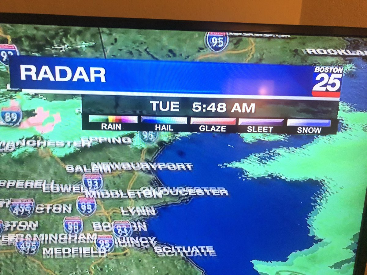 V_Bainton's tweet image. Weather on Boston morning news - so what’s Glaze? Turns out Glaze is a thin layer of ice formed when supercooled freezing rain or drizzle falls onto objects whose temperature is below or slightly above freezing #learntsomethingnew #meteorology #Weather 🧊#localnews
